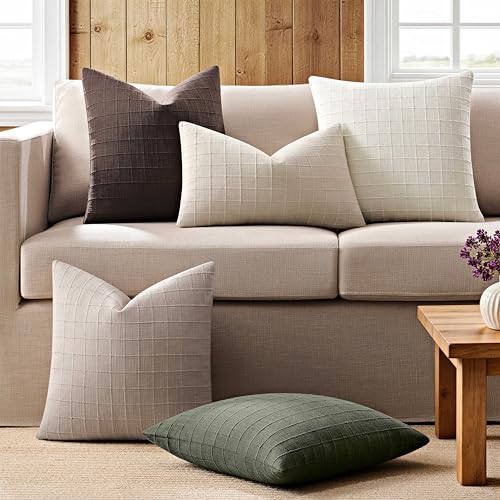 ZeeMart 2Pk Heavy Weight Artisanal Grid Pillow Covers 20x20in Army Green - color: Army Green, size: 20" x 20" (Pack of 2)