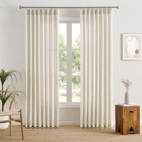 105 Inch Curtains Drapes Pinch Pleated Memory Trained Back Tab Light Filtering Semi Sheer Linen Textured Curtain for Bedroom Living Room with Hooks Window Panels 105 Inches Long 50 Inch Wide - color: Natural, size: 50"W x 105"L (Pack of 2)