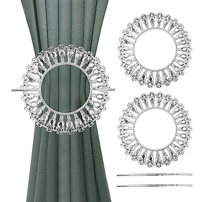 2 Pack Shiny Silver Curtain Tiebacks Round Holdbacks, 26 Crystals - style: 26 Crystals Silver