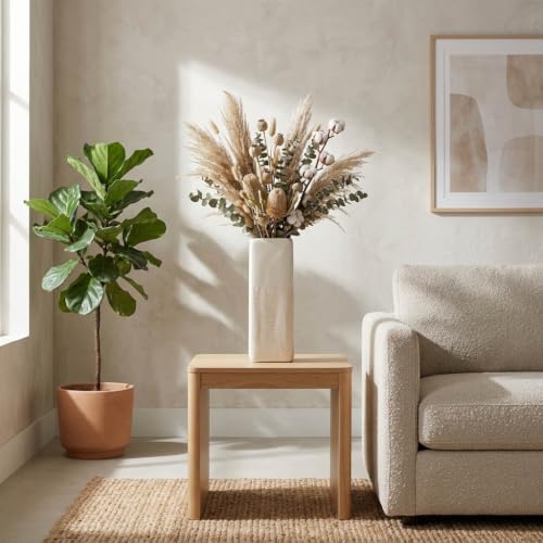 Ceramic Vase – Flower Holder for Fresh or Dried Stems, Living Room, Bedroom, or Entryway Tabletop Decor, Modern Vase Textured Design Home Decor Accent for Shelves and Consoles – 18", Ivory & Tan