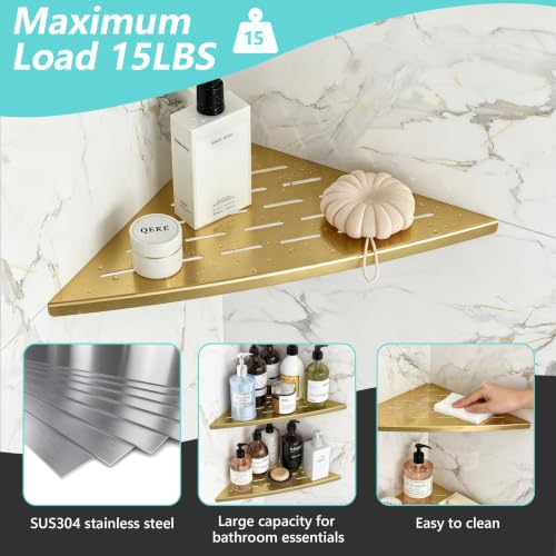 Qeke 2 Pack Corner Shower Shelf Golden, 11.5" Recessed Tile Shower Shelf - color: Brushed Golden