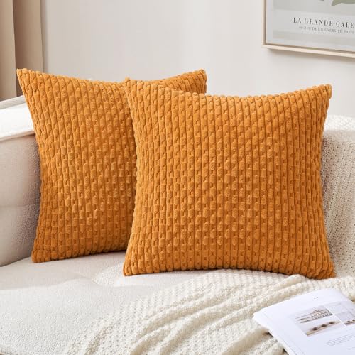 MIULEE Decorative Throw Pillow Covers 16x16 Fall Burnt Textured Corduroy - color: Burnt Orange, size: 16" x 16" (Pack of 2)