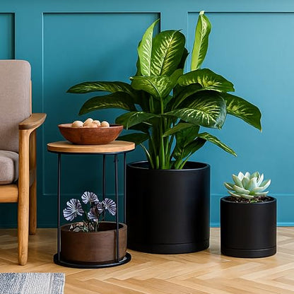 D'vine Dev Plastic Planter Pot with Saucer, 12 in, Black, 74-X-B-3 - color: Matte Black, size: 12 Inch