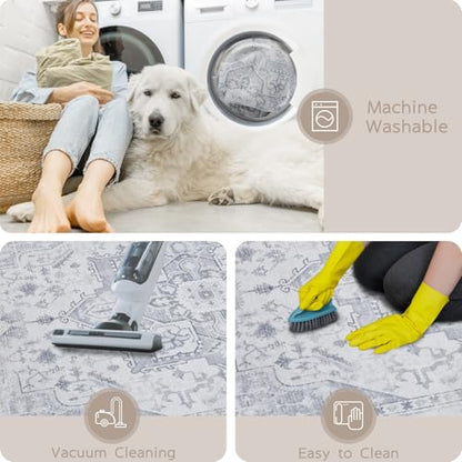 Washable Rugs 6x9 Area Rugs for Living Room,Bedroom,Dining Room,Playroom - color: Grey/Cream/White/Light Blue, size: 6' x 9' (Rectangular)