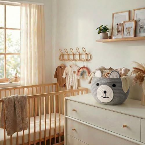 CherryNow Baby Basket for Gifts Empty, Cute Bear Design, Light Grey - color: Light Grey, size: 10.5"D x 8.5"H
