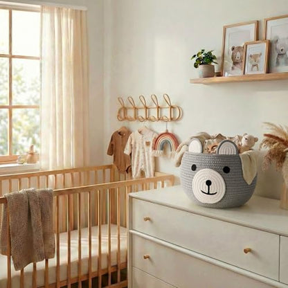 CherryNow Baby Basket for Gifts Empty, Cute Bear Design, Light Grey - color: Light Grey, size: 10.5"D x 8.5"H