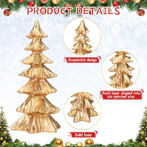 4-Piece Gold Christmas Tree Figurines and Resin Elk Sculpture Small Resin Christmas Trees,Tabletop Tree Artificial Animal Crafts for Indoor Home Decor,Tabletop Mantle Cabinet Desktop Offic