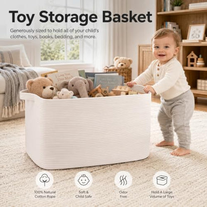 OIASKET 108L Extra Large Blanket Basket Living Room, 24.8" x 16.2" x 16.2" - color: White, size: 24.8" x 16.2" x 16.2"