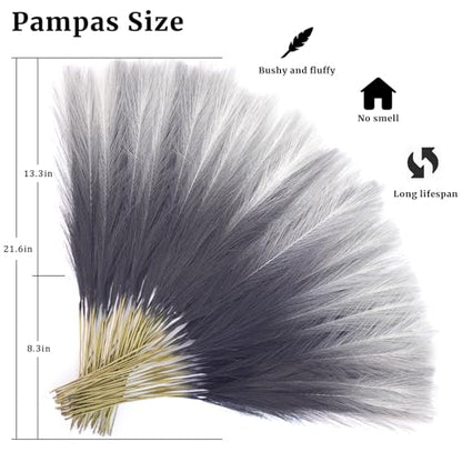 50Pcs 21.6'' Black Gradient Pampas Grass, Faux Pampas Grass Vase Filler - color: Black, size: 21.6inch-50Pcs