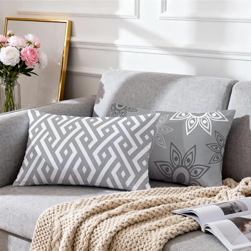 Hexagram Throw Pillow Covers 12x20, Gray Outdoor Pillow Covers Set of 4 - color: Grey, size: 12" x 20" (Pack of 4)