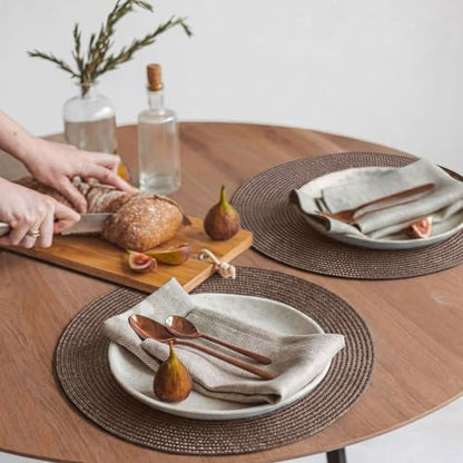 FunWheat Round Braided Placemats Set of 6 Table Mats for Dining Tables Woven Washable Non-Slip Place mats 15 inch (Brown, 6pcs) - color: Brown, size: Set of 6