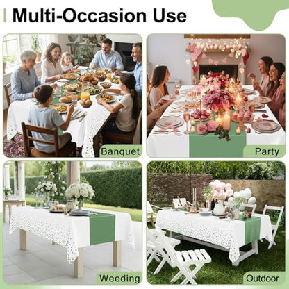 Smiry Disposable Rectangle Plastic 54 x 108 Inch Table Cloth 3 Pack - color: White and Sage Green