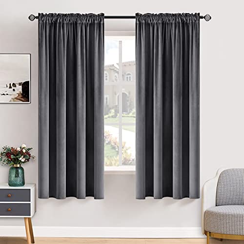 MIULEE Grey Blackout Velvet Curtains Drapes 63 Inch Long 52"x63" Bedroom - color: Grey, size: 52"W x 63"L (Pack of 2)