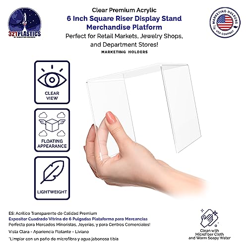 Marketing Holders Clear Acrylic Riser 6” Square Retail Jeweler Ring Box Platform Lucite Collectible Coins Throne Counter or Tabletop Pedestal - size: 6" Riser