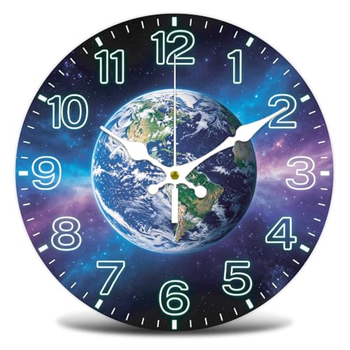 Earth Wall Clock Silent Non-Ticking 12" for Living Room Decor - color: Earth