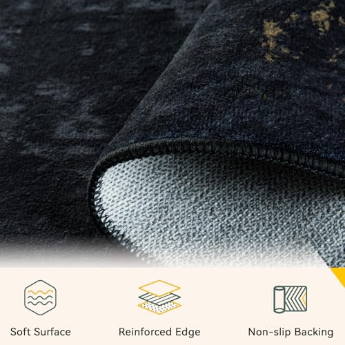 RELEANY Washable Round 6ft Area Rug for Living Room Black Gold - color: Black/Gold, size: 6' (Round)