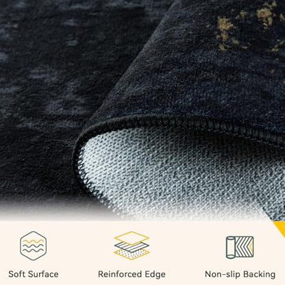 RELEANY Washable Round 6ft Area Rug for Living Room Black Gold - color: Black/Gold, size: 6' (Round)