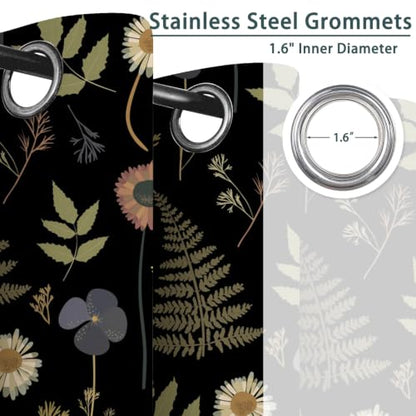 Dark Floral & Botanical Fern Blackout Curtains for Bedroom 84 Inches Long - color: Dark Floral