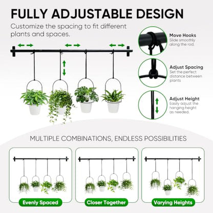 Window Plant Hanger with 4 Pots, 40 Inch Adjustable Hanging Planters for Indoor Plants, Metal Wall/Ceiling Plant Rod for Herbs, Flowers, Kitchen, Apartment & Balcony, Black - size: 40inch-4 flower pots