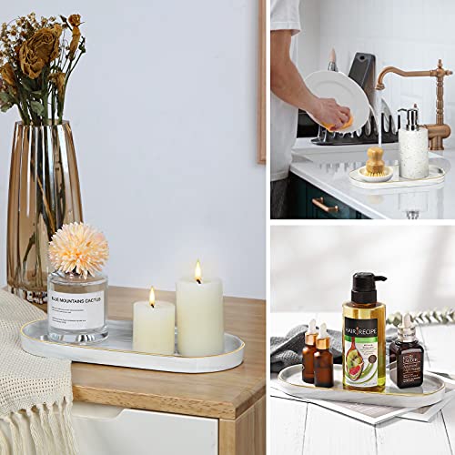 Luxspire 9.8" Bathroom Vanity Tray Marble Ceramic Dresser Jewelry Dish - color: Marble White+gold, style: Small