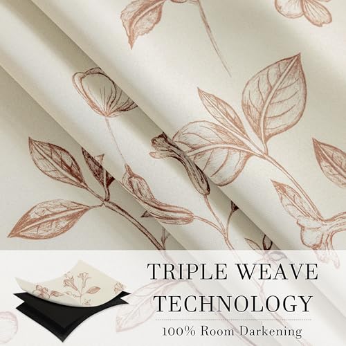 ChrisDowa 100% Blackout Floral Curtains 72 Inches Long 2 Panels,Brown/Beige - color: Brown on Beige, size: 52"W x 72"L (Pack of 2)