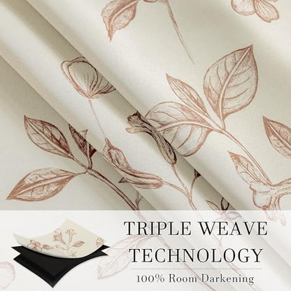 ChrisDowa 100% Blackout Floral Curtains 84 Inches Long 2 Panels,Brown/Beige - color: Brown on Beige, size: 52"W x 84"L (Pack of 2)