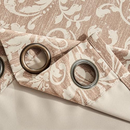 jinchan Taupe Floral Curtians 96 Inch Room Darkening Grommet 2 Panels - color: *Taupe, size: 50"W x 96"L (Pack of 2)