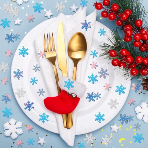MARFOREVER Christmas Snowflakes Confetti Decorations, Iridescent Clear White Snowflake Table Confetti Mixed Winter Glitter Sequins for Xmas Winter Wonderland Party Home Decoration - style: Winter