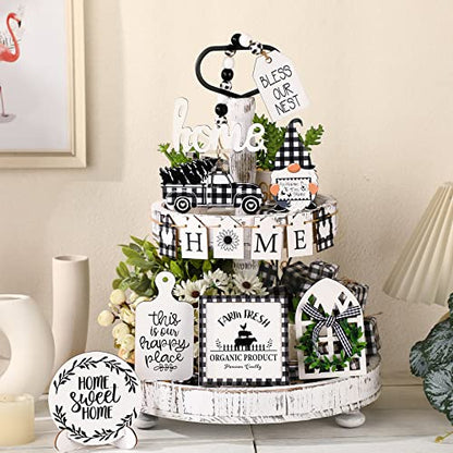 FairySandy 11 Pcs Tiered Tray Decor Farmhouse Set, Buffalo Plaid - style: Buffalo Plaid