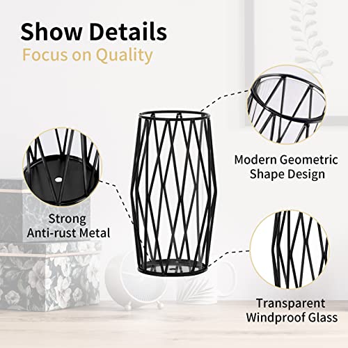 NUPTIO Black Geometric Hurricane Glass Candle Holder, 1 Piece - color: Black, size: Small
