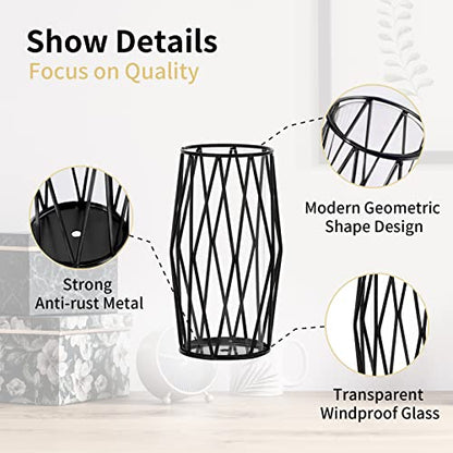 NUPTIO Black Geometric Hurricane Glass Candle Holder, 1 Piece - color: Black, size: Small
