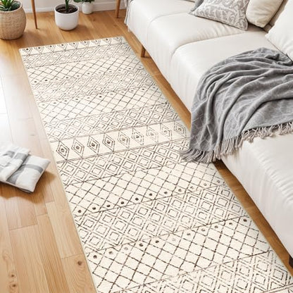 2'6"x8' Washable Hallway Runner Rug: Moroccan Kitchen Non Slip Rug Beige - color: Geo Beige, size: 2'6" x 8' (Rectangular)