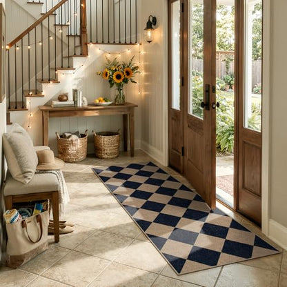 Lahome Checkered Easy Jute Outdoor Runner Rug, 2x6 Kitchen Rugs Washable - color: Nature and Black/Checkerboard -2, size: 2' x 6' (Runner)