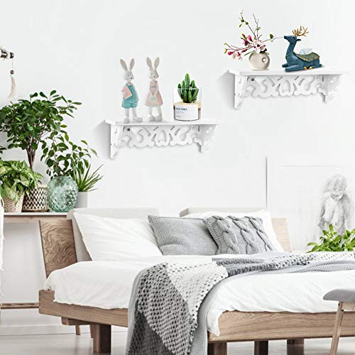 Ejoyous Wall Mounted Floating Shelf, Wood Wall Carved Design Storage Shelve Rack Organizer, Space Saving Display Ledge, Hanging Shelf for Home School Office Bedroom Dormitory(14.57"*3.94"*1.57")-White