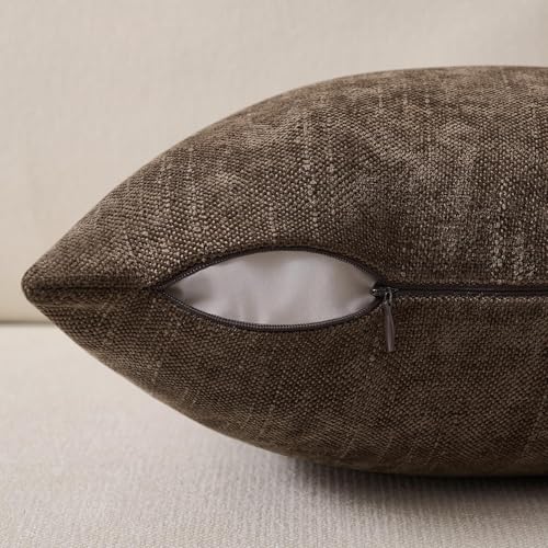 JUSPURBET Chenille Texture 12x20 Lumbar Throw Pillow Covers,Coffee Brown - color: Coffee Brown, size: 20" x 12" (Pack of 2)