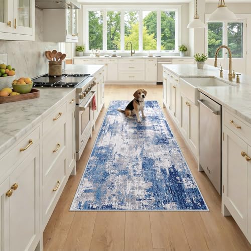 RELEANY Washable Runner 3'x7' Abstract Area Rug for Hallway Blue Gray - color: Blue/Gray, size: 3' x 7' (Runner)