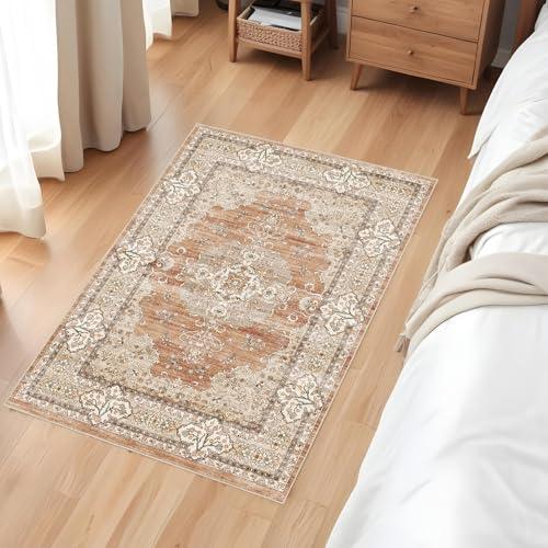 2x3 Washable Entryway Area Rug - Non-Slip Boho Throw Rugs Terracotta Beige - color: Brick/Terracotta, size: 2' x 3' (Rectangular)