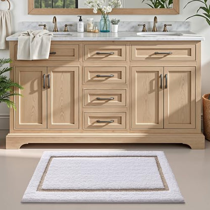 LUMI Bathroom Rug, Non Slip Absorbent Bath Mat, White Beige, 24"x36" - color: White+beige, size: 24"x36"