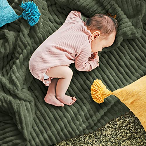 DISSA Fleece Blanket Twin Size – 60x80, Olive Green – Soft, Plush, Fluffy, Fuzzy, Warm, Cozy – Perfect Throw for Couch, Bed, Sofa - with Pompom Fringe - Flannel Blanket Throw Blanket - color: Olive Green, size: 60x80"