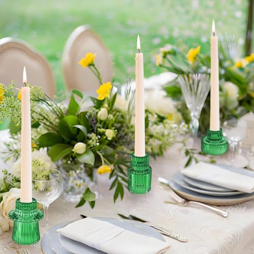 Glass Candlestick Holders, Taper Candle Holders, Set of 6, Green - color: Green, size: 6 PCS
