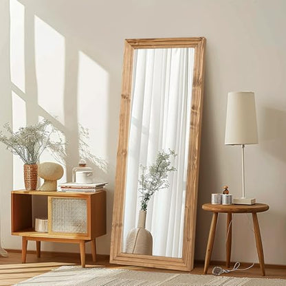 58x22in Full Length Mirror, 3-Tier Stepped Solid Wood Frame - color: Light Brown, size: 58"L x 22"W