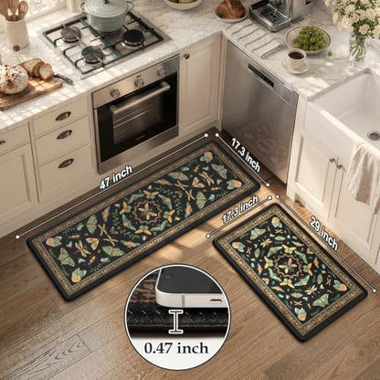 KIMODE Kitchen Mats for Floor 2 Piece Cushioned Anti Fatigue Kitchen Rugs - color: Midnight Black Botanical