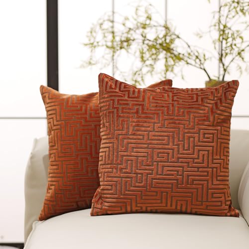 HPUK Geometric Cut Velvet Throw Pillow Covers 18x18 Inch, Set of 2 - color: Cut - Orange