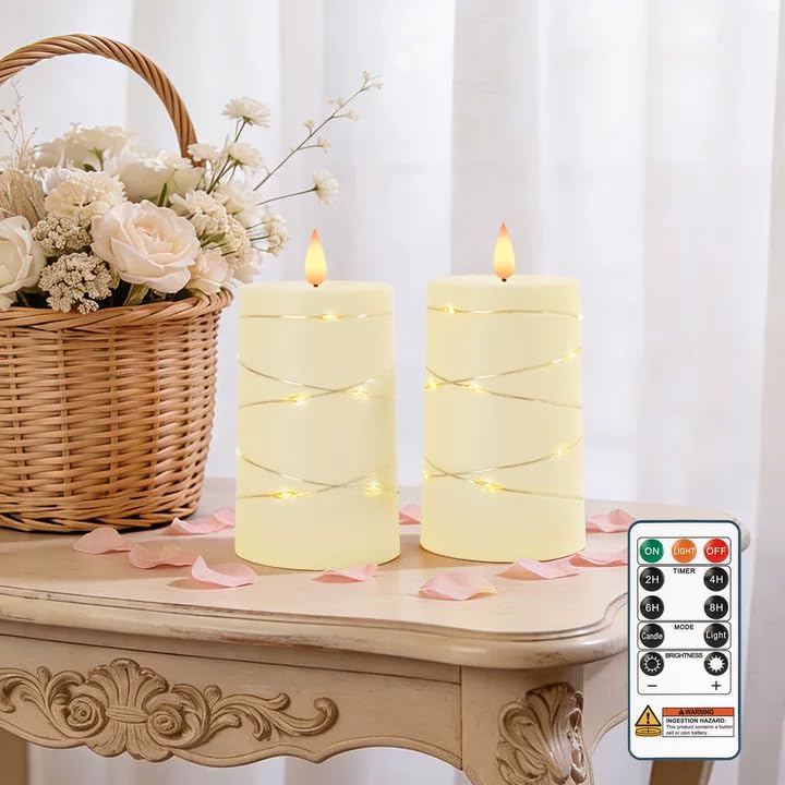 Raycare Ivory Battery Operated Flameless Pillar Candles with Remote Timer - color: 2pc-Ivory