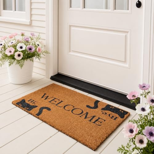 Welcome Coir Door Mat Outside and Indoor Entrance, Outdoor Mat for Front Door, Welcome Home Decorations, Colorful Outdoor Coir Doormat Porch Patio - Black Cats Design, XL 24x48 Inch - color: Black Cats Design, size: 2' x 4' (Rectangular)