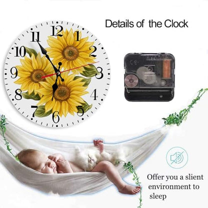 Ansouyi Round Wall Clock Battery Operated Clocks Wallclock 10 Inch,Yellow Sunflowers on White Silent Non Ticking Wall Clock for Living Room,Kitchen,Home,Bathroom,Bedroom,Office or School - color: Sunflowers