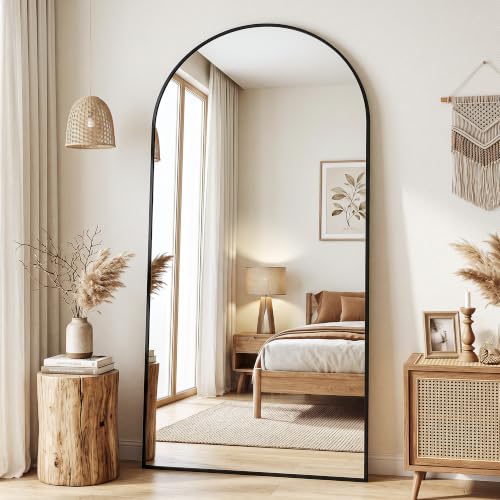 Antok 81" x 41" Arched Full Length Floor Mirror, Aluminum Frame, Black - color: Black, size: 81"L x 41"W