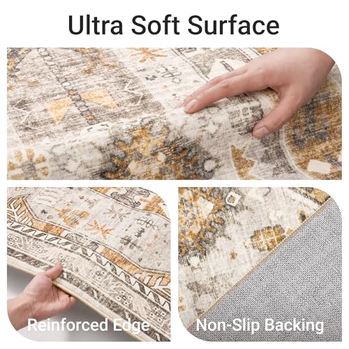 befbee 2'6"x16' Runner Rug for Hallway Washable Non Slip Kitchen Rug - color: Brown/Gold, size: 2'6" x 16' (Runner)