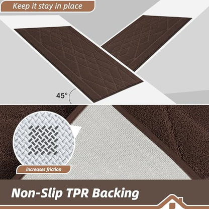BEQHAUSE Kitchen Rugs Set of 2 Non Slip Runner, 20"x30"+20"x48", Brown - color: Brown, size: 20" X 30" + 20" X 48"