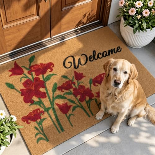 Vaukki Outside Welcome Doormat 17''x30'', Non Slip Coco Coir Door Mat - color: Welcome, size: 1'5" x 2'6" (Rectangular)